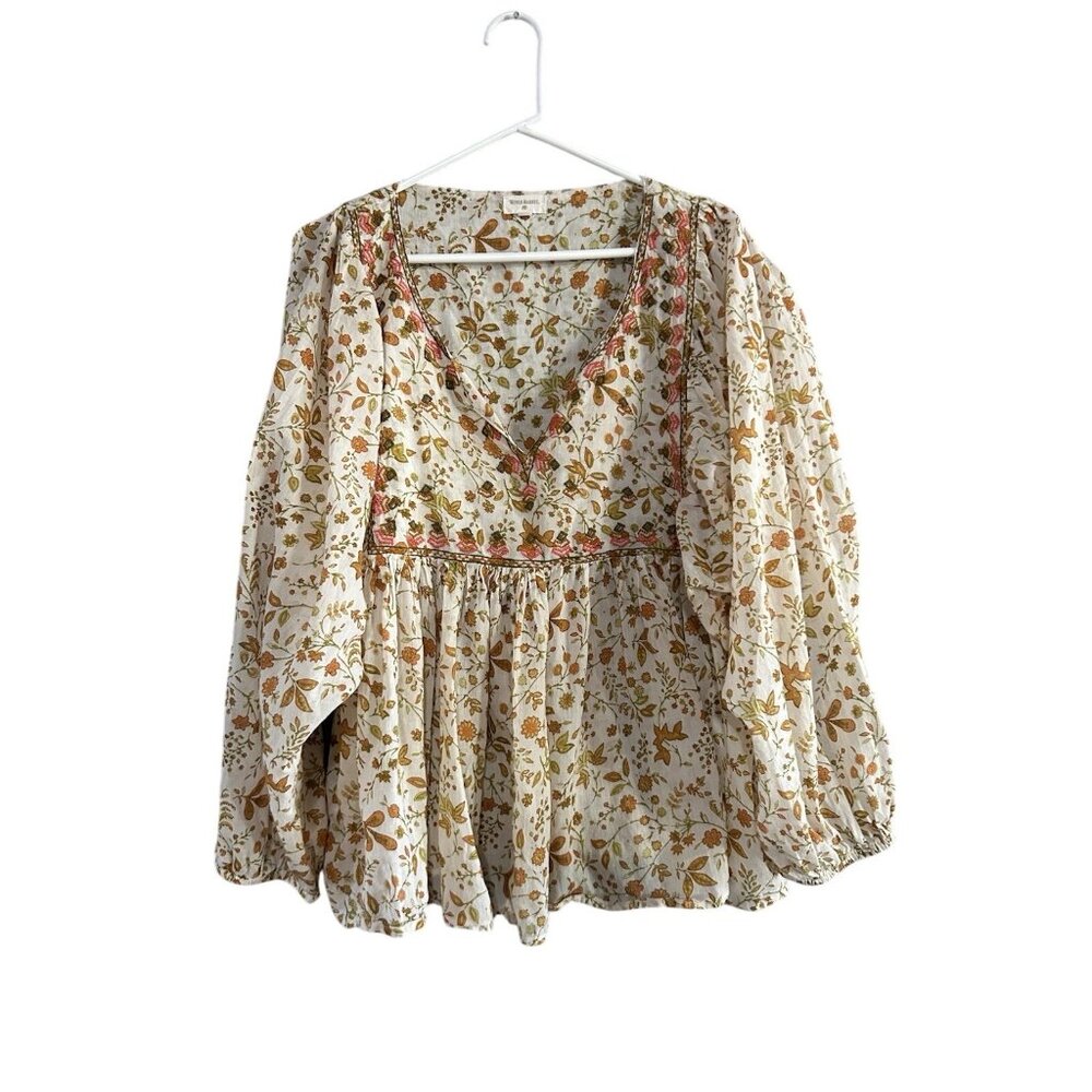 WORLD MARKET Womens Embroidered Paisley Peasant Top Sz L/XL Lightweight Boho